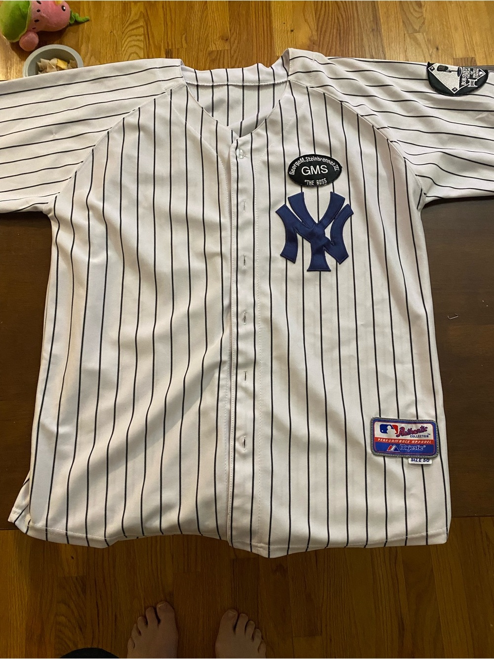 GMS The Boss New York Pinstripe Baseball Jersey - White/Navy Yankees